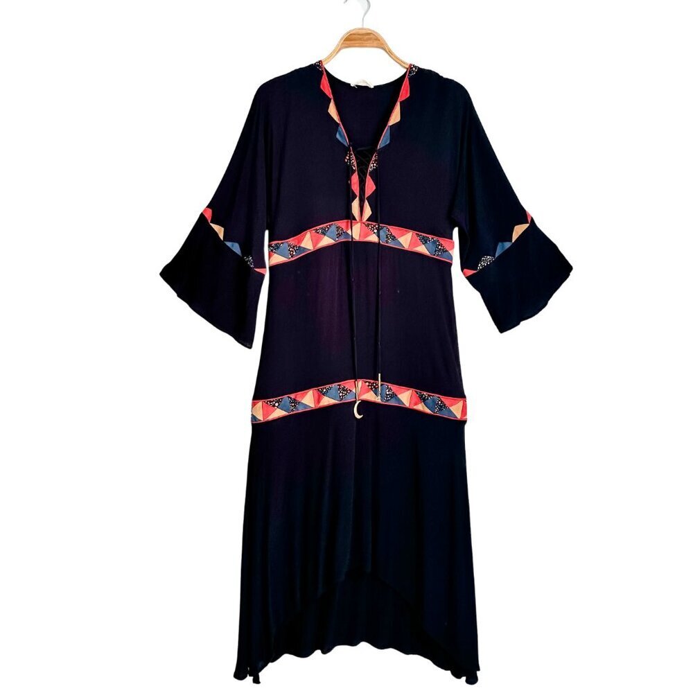 Liberty Garden Black Faux Suede Trim Midi Whimsigoth FantasY2K Dress medium